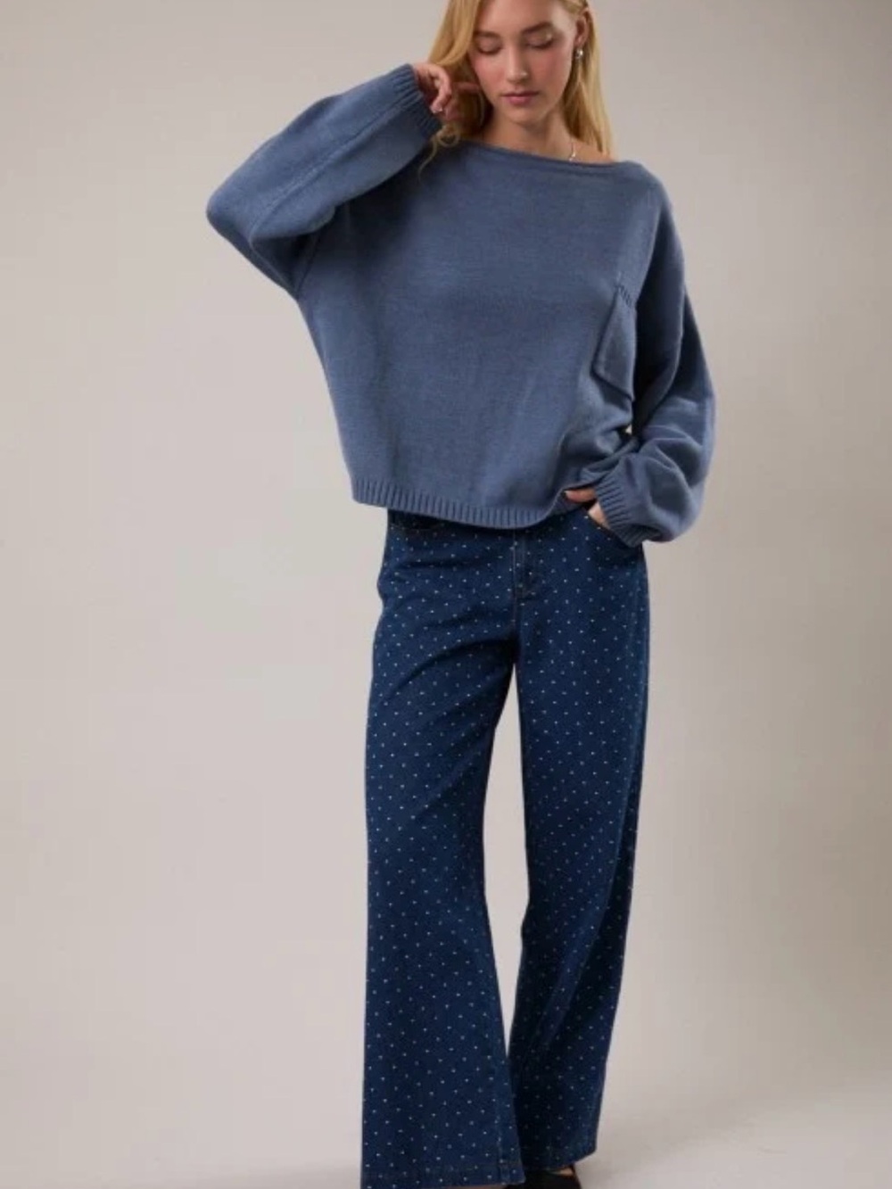 Oversized Blue Pocket Sweater
